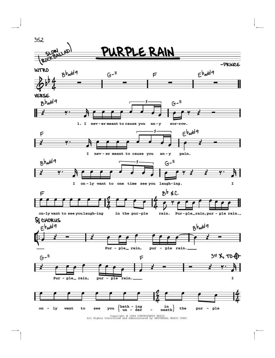 Purple Rain Piano scores gallery preview page 1