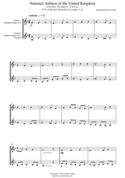 National Anthem of the United Kingdom (for violin duet, suitable for grades 2-5) image number null