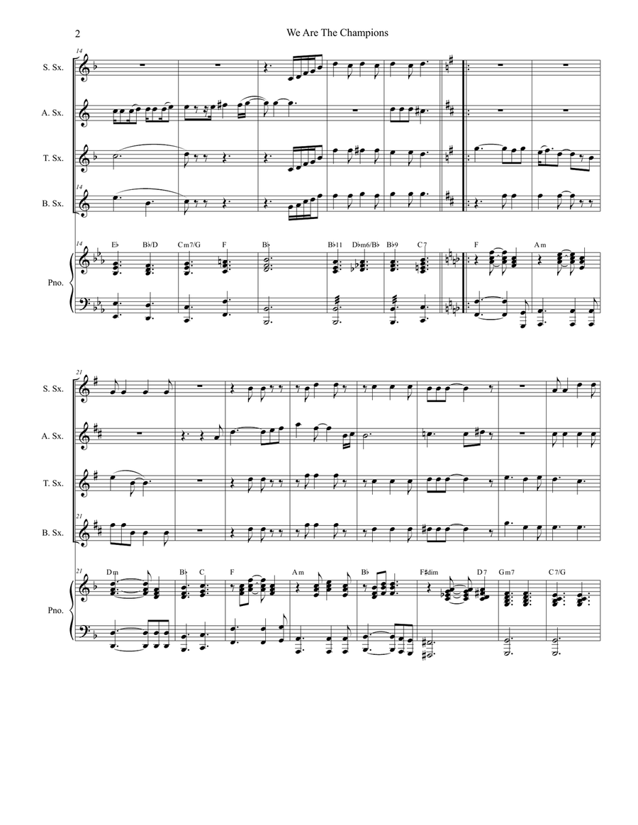 We Are The Champions Saxophone Quartet scores gallery preview page 2