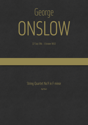 Book cover for Onslow - String Quartet No.9 in F minor, Op.9 No.3