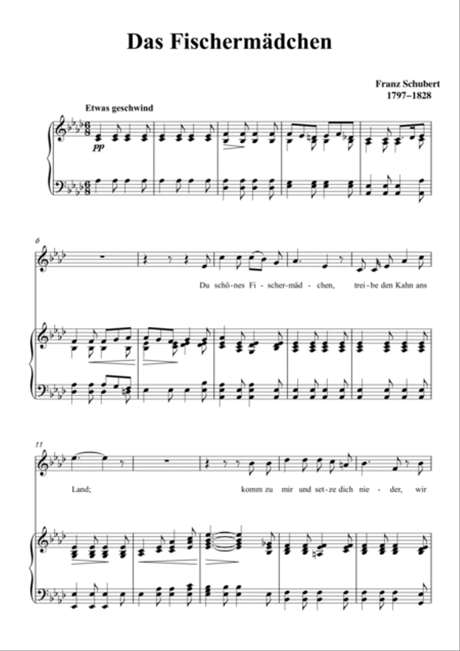 Schubert-Das Fischermädchen in bA for Vocal and Piano Voice scores gallery preview page 2