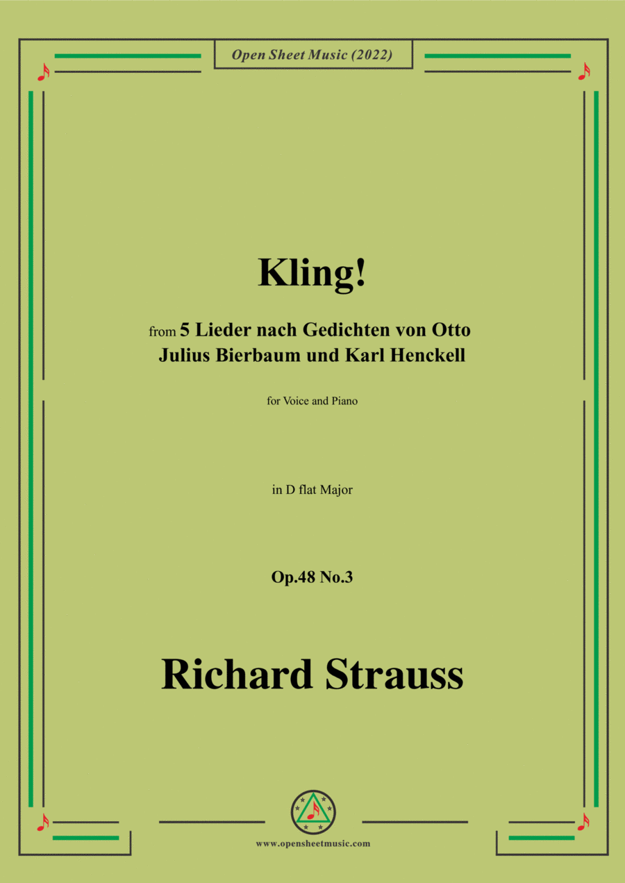 Richard Strauss-Kling!in D flat Major,Op.48 No.3 Piano, Vocal scores gallery preview page 1
