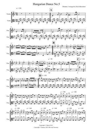 Hungarian Dance No.5 for Violin and Viola Duet - Score Only