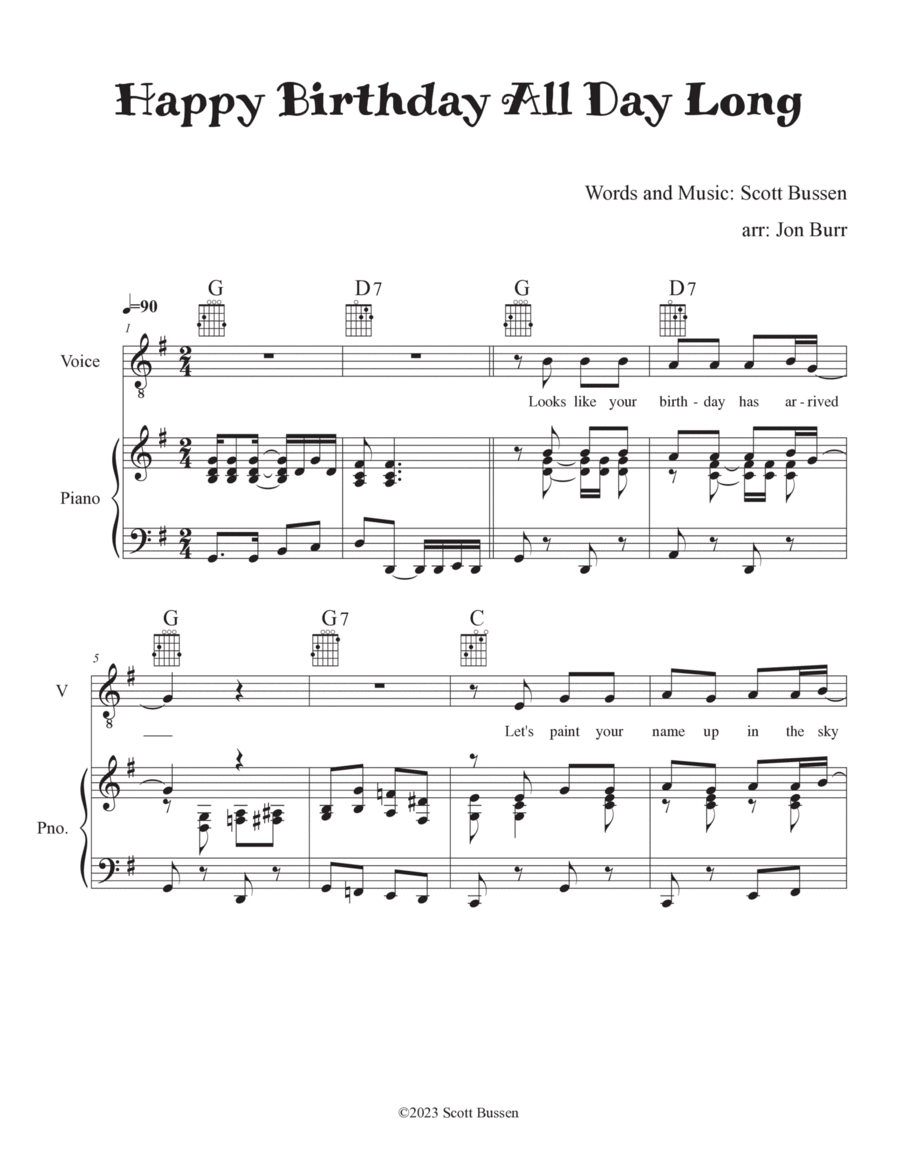 Happy Birthday All Day Long Piano, Vocal, Guitar scores gallery preview page 1