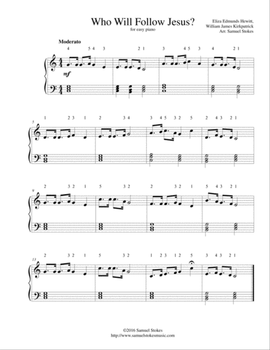 Who Will Follow Jesus? - for easy piano Piano Method scores gallery preview page 1