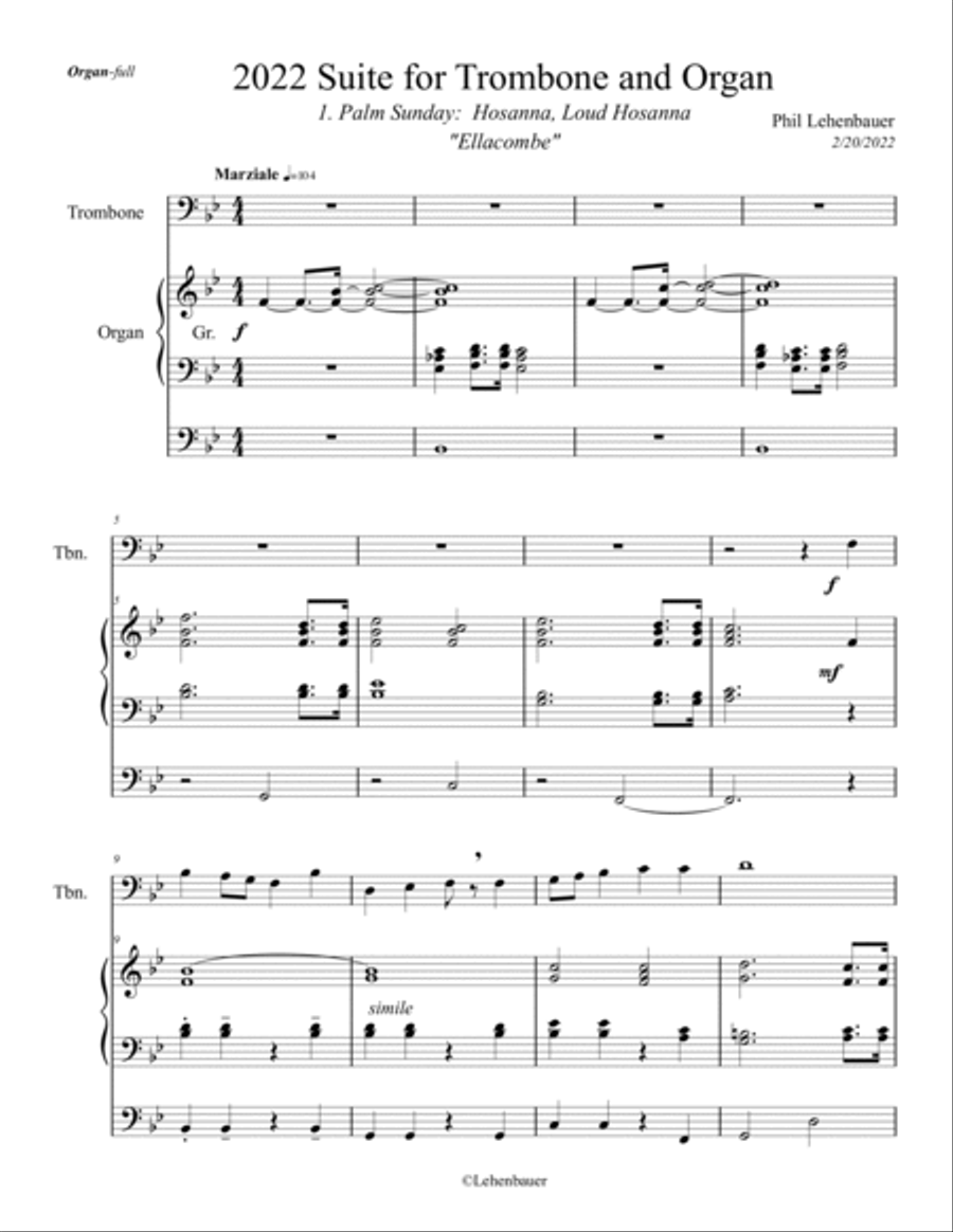 2022 Suite for Trombone and Organ (complete) for Lent, Palm Sunday, and Easter, by Phil Lehenbauer Trombone scores gallery preview page 2