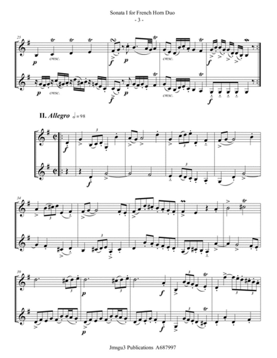 Sammartini: Sonata Op. 1 No. 1 for French Horn Duo image number null