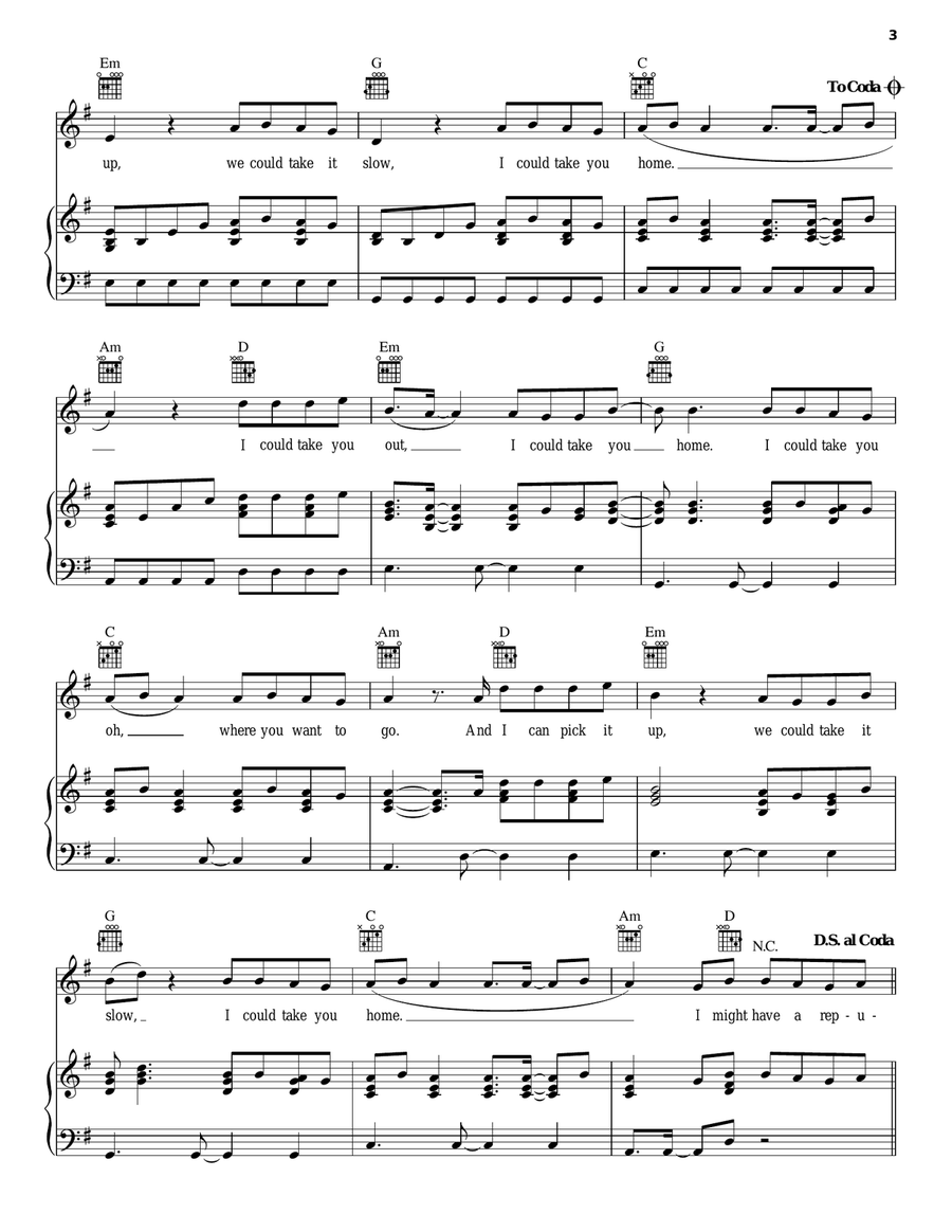Take You Take You Piano, Vocal, Guitar scores gallery preview page 3