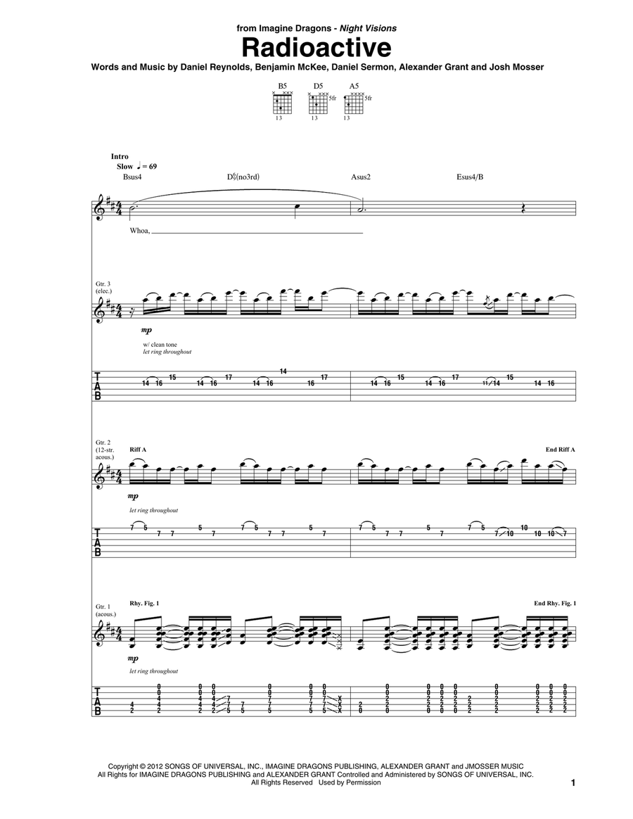 Radioactive Acoustic Guitar scores gallery preview page 1
