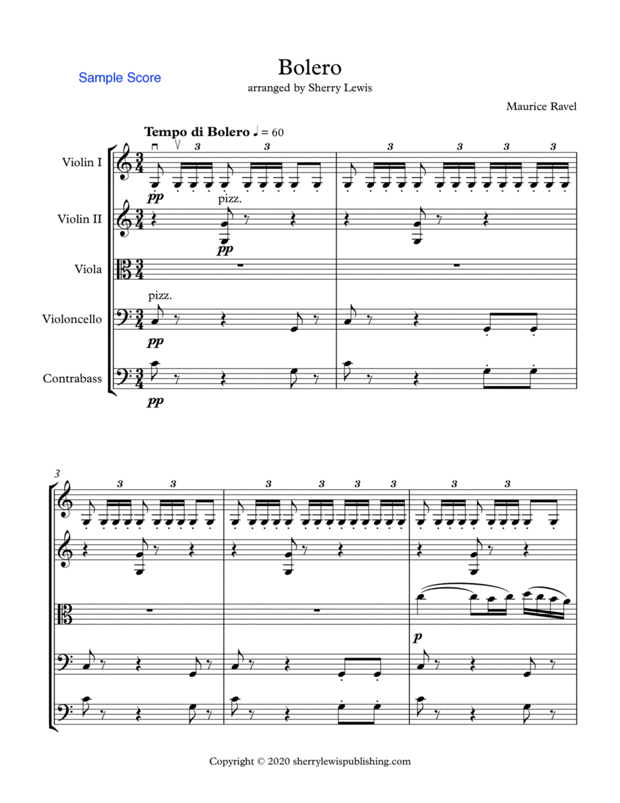 BOLERO for String Orchestra, Intermediate Level for 2 violins, viola, cello and string bass String Orchestra scores gallery preview page 1