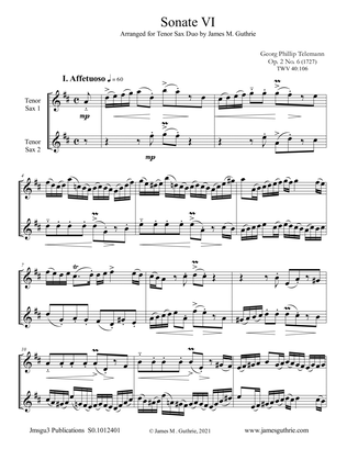 Telemann: Sonata Op. 2 No. 6 for Tenor Sax Duo