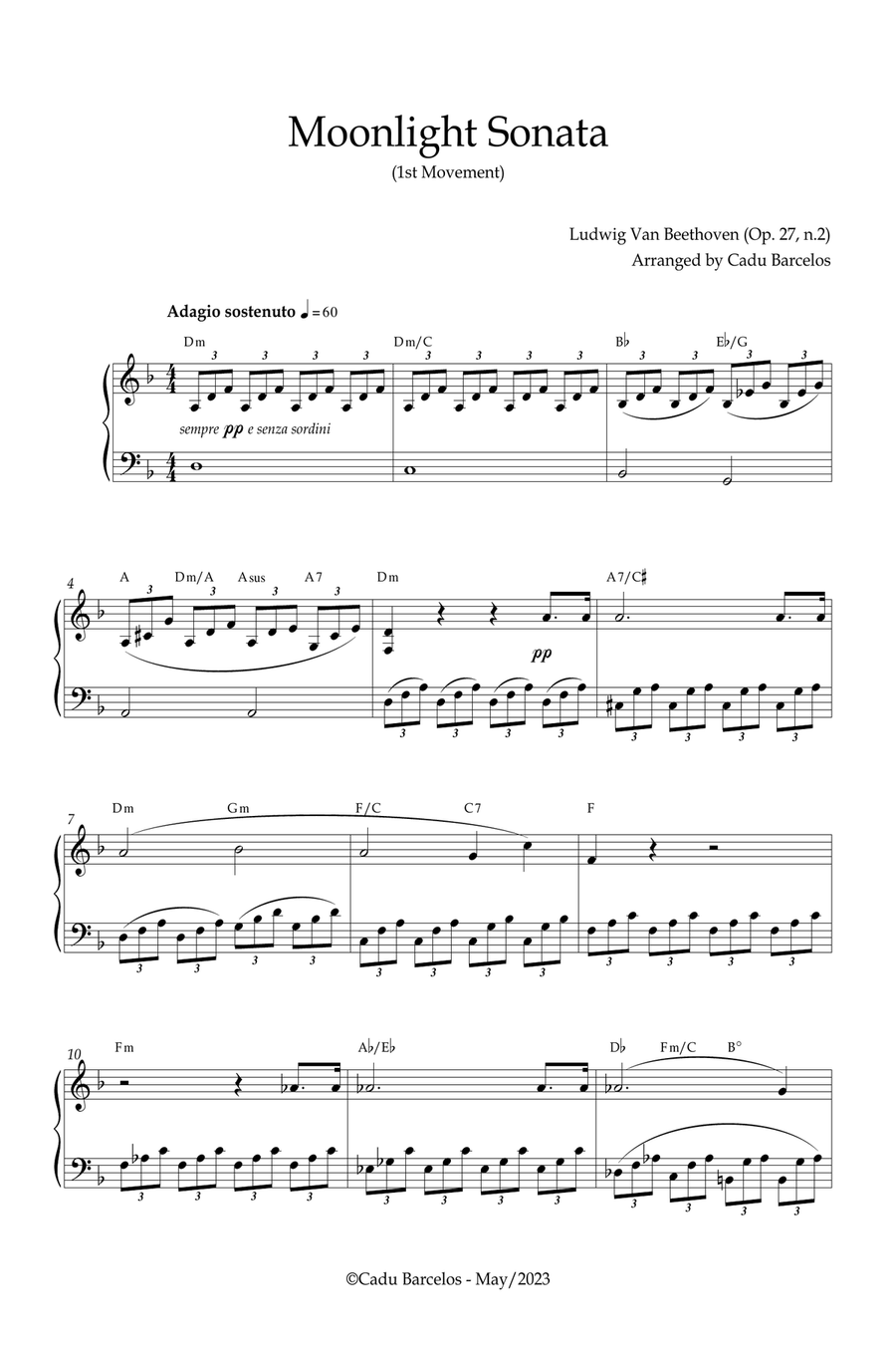 Moonlight Sonata (Beethoven) D minor - Piano and chords Piano Solo scores gallery preview page 1