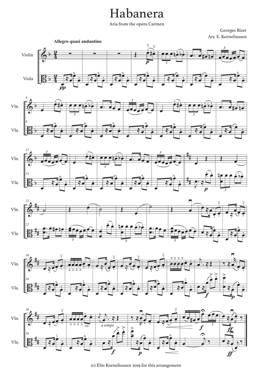 Habanera from Carmen for string duet (violin and viola) String Duet scores gallery preview page 1