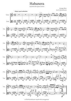 Habanera from Carmen for string duet (violin and viola)