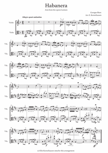 Habanera from Carmen for string duet (violin and viola) image number null