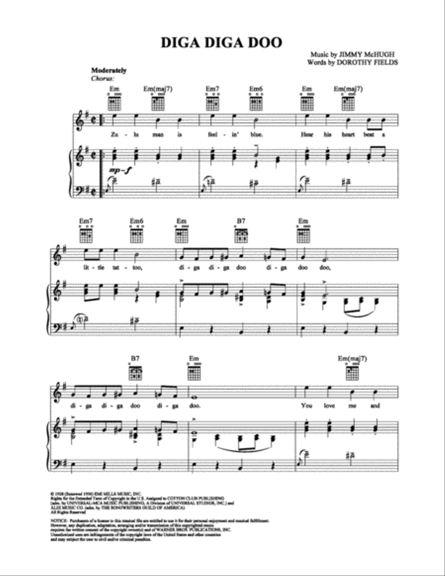 Diga Diga Doo Piano, Vocal, Guitar scores gallery preview page 1