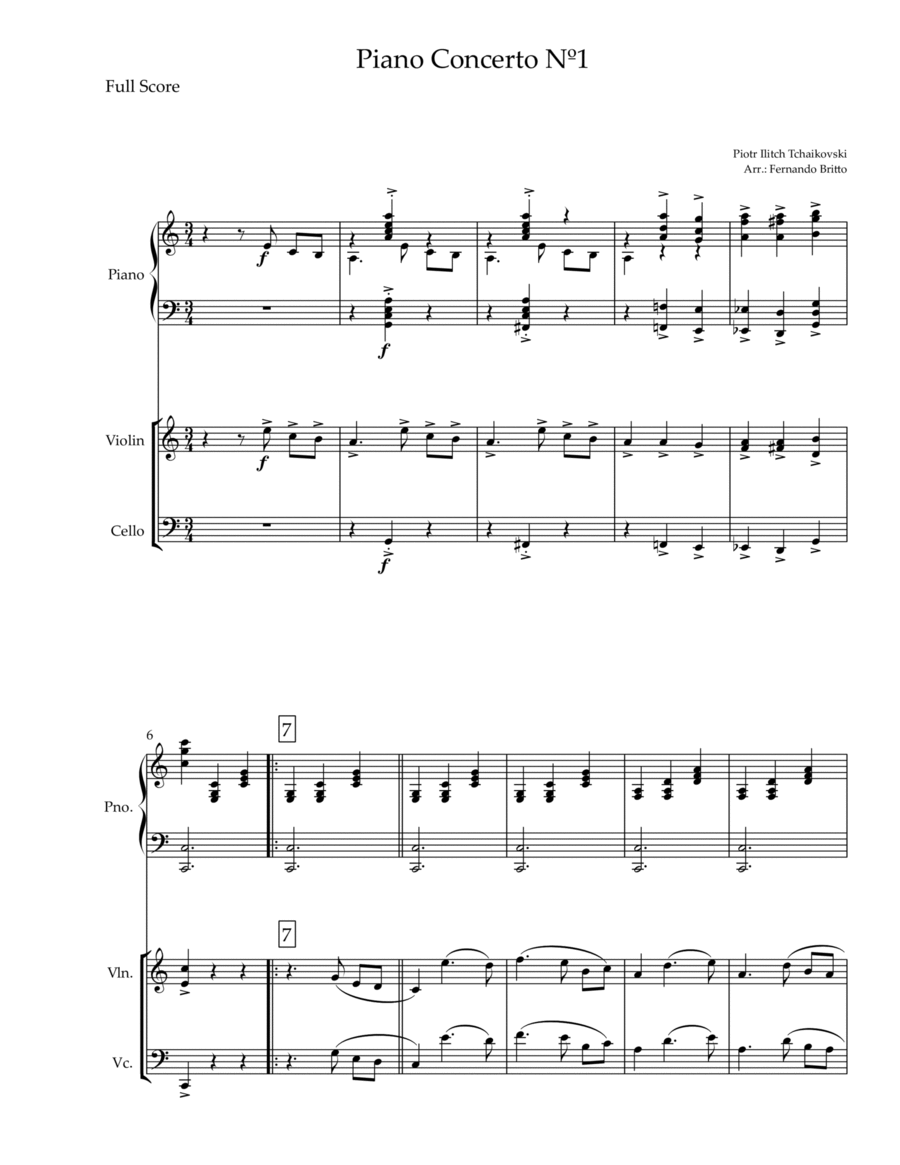 Piano Concerto Nº 1 - 1st Mov. Theme (P. Tchaikovsky) for Piano Trio (C Major) Piano Trio scores gallery preview page 1