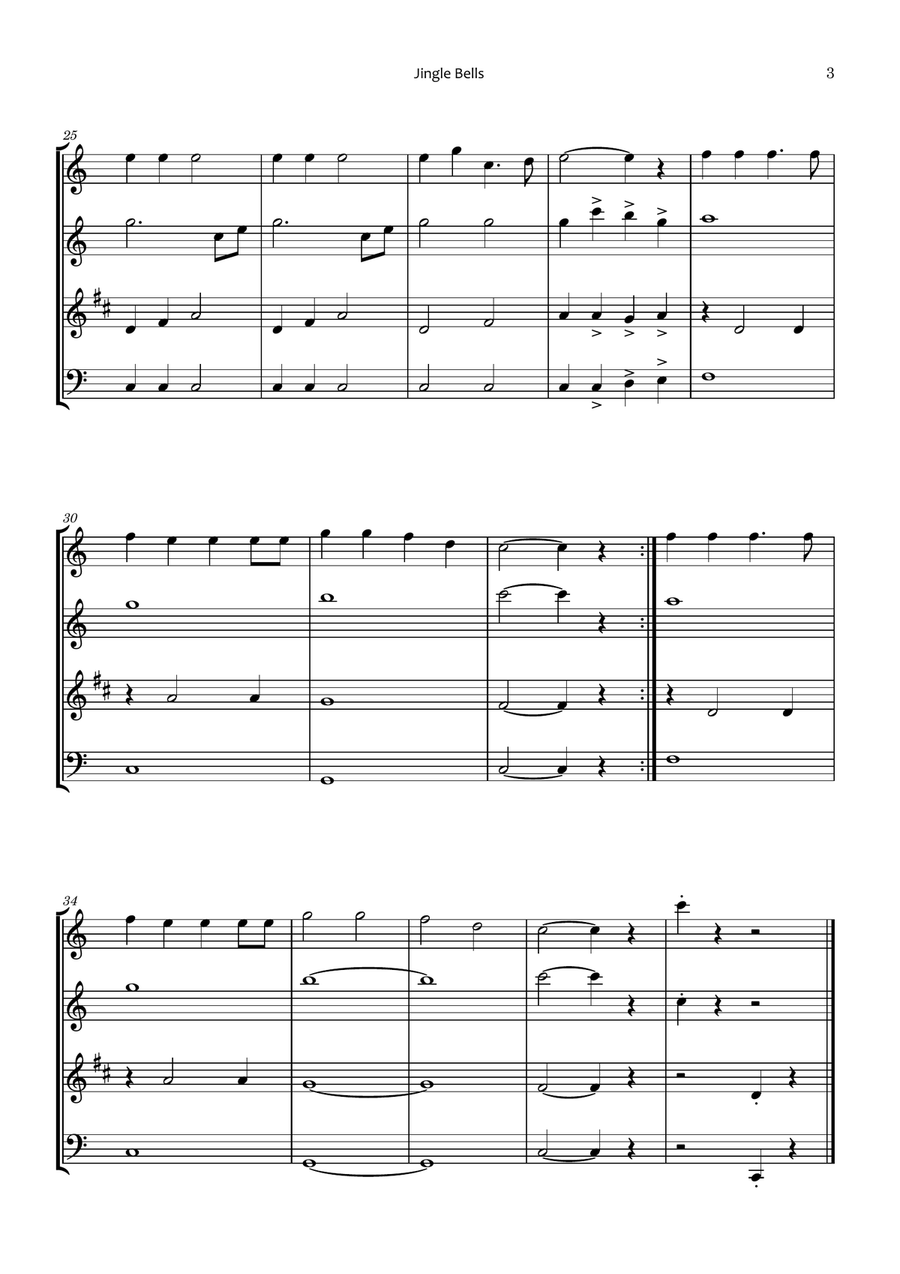 Jingle Bells Woodwind Quartet scores gallery preview page 3