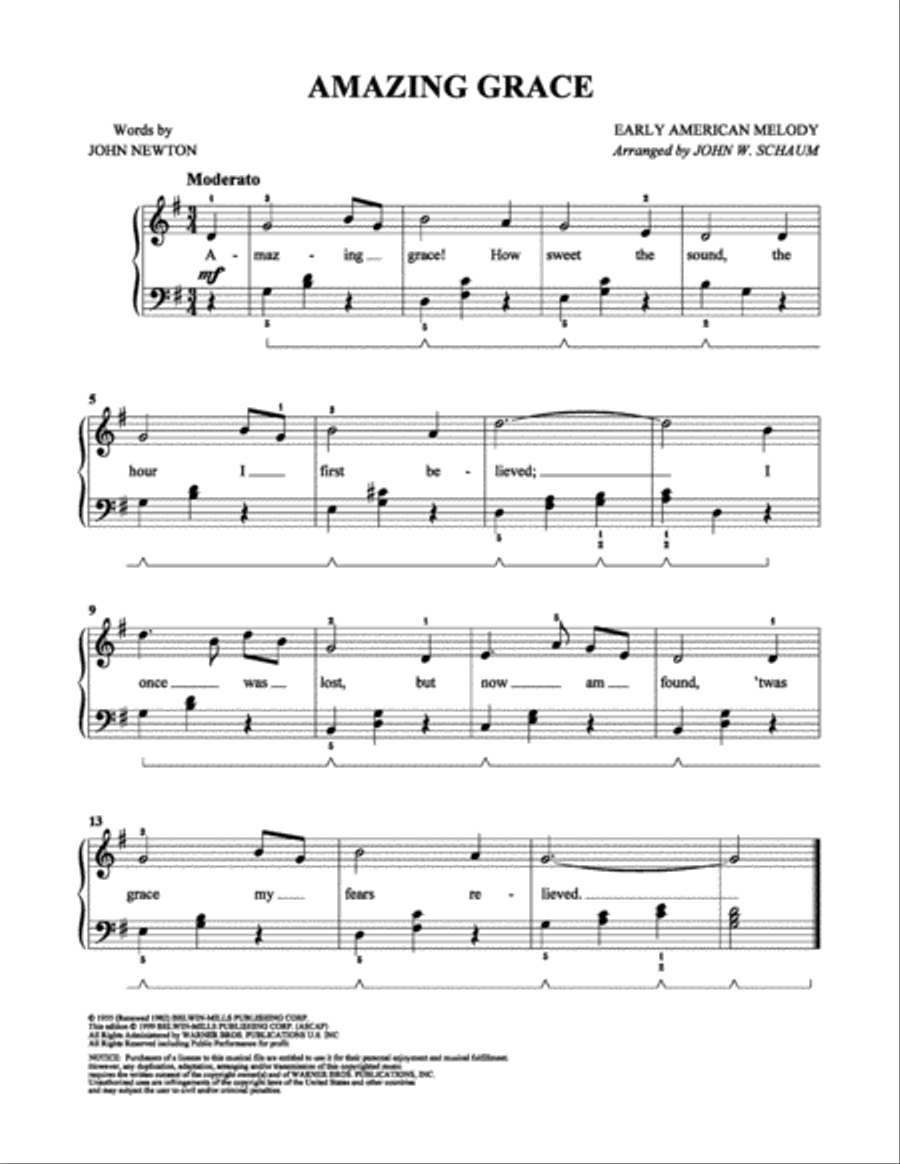 Amazing Grace Easy Piano scores gallery preview page 1