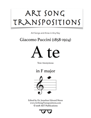 Book cover for PUCCINI: A te (transposed to F major)