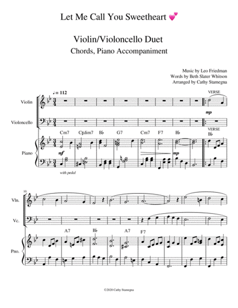 Let Me Call You Sweetheart (Violin/Violoncello Duet, Chords, Piano Accompaniment) image number null