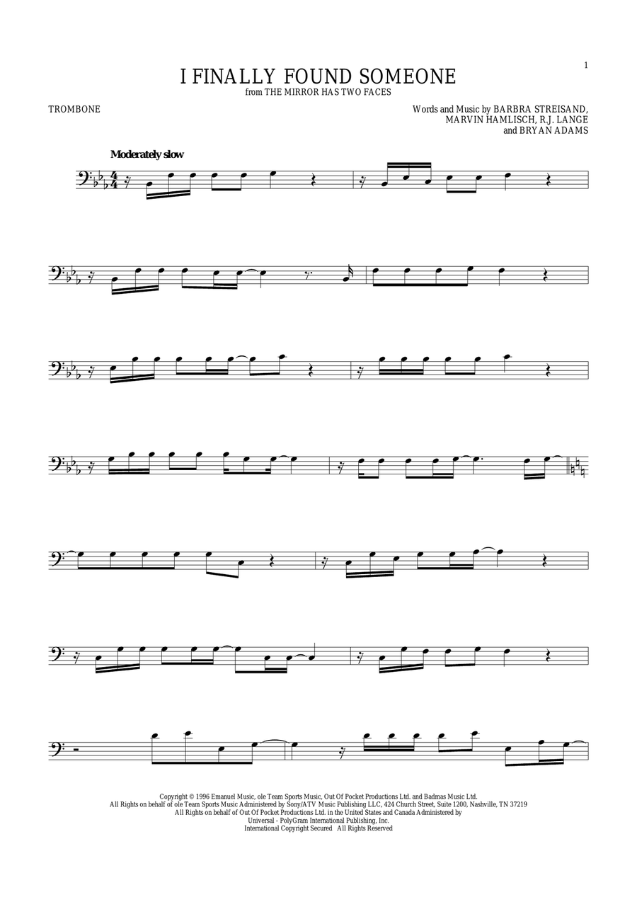 I Finally Found Someone Trombone Solo scores gallery preview page 1