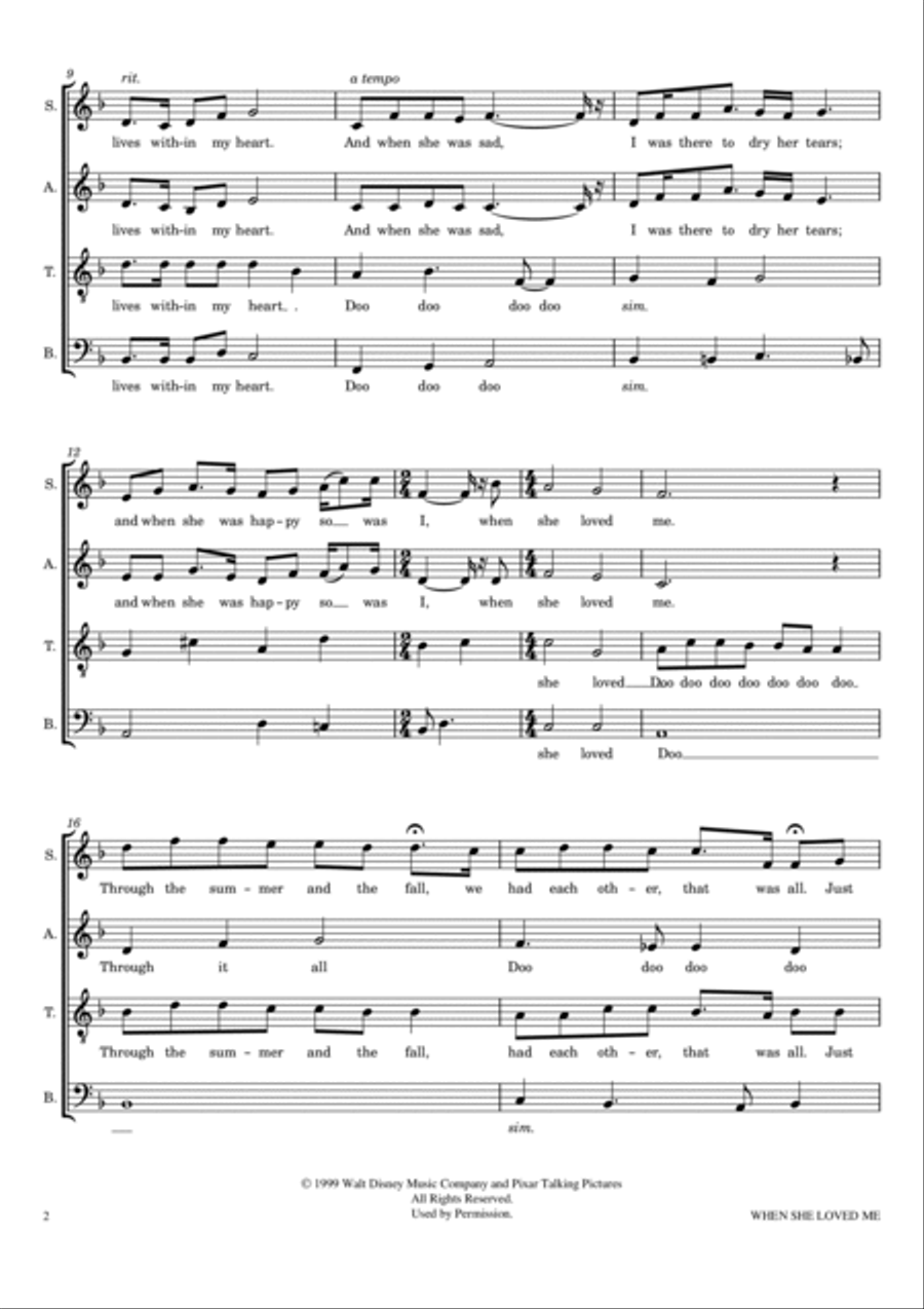 When She Loved Me When She Loved Me 4-Part scores gallery preview page 2