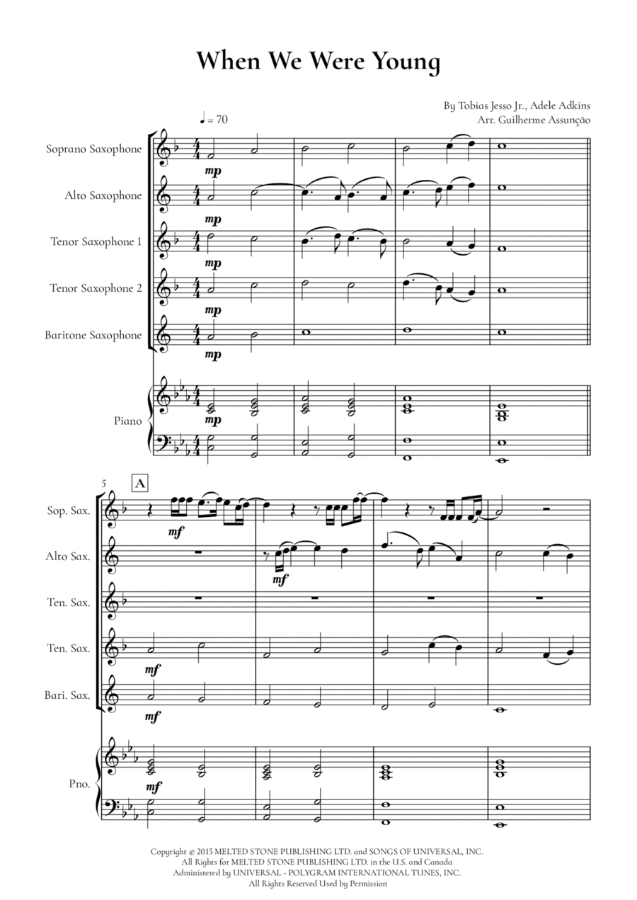 When We Were Young Tenor Saxophone scores gallery preview page 1