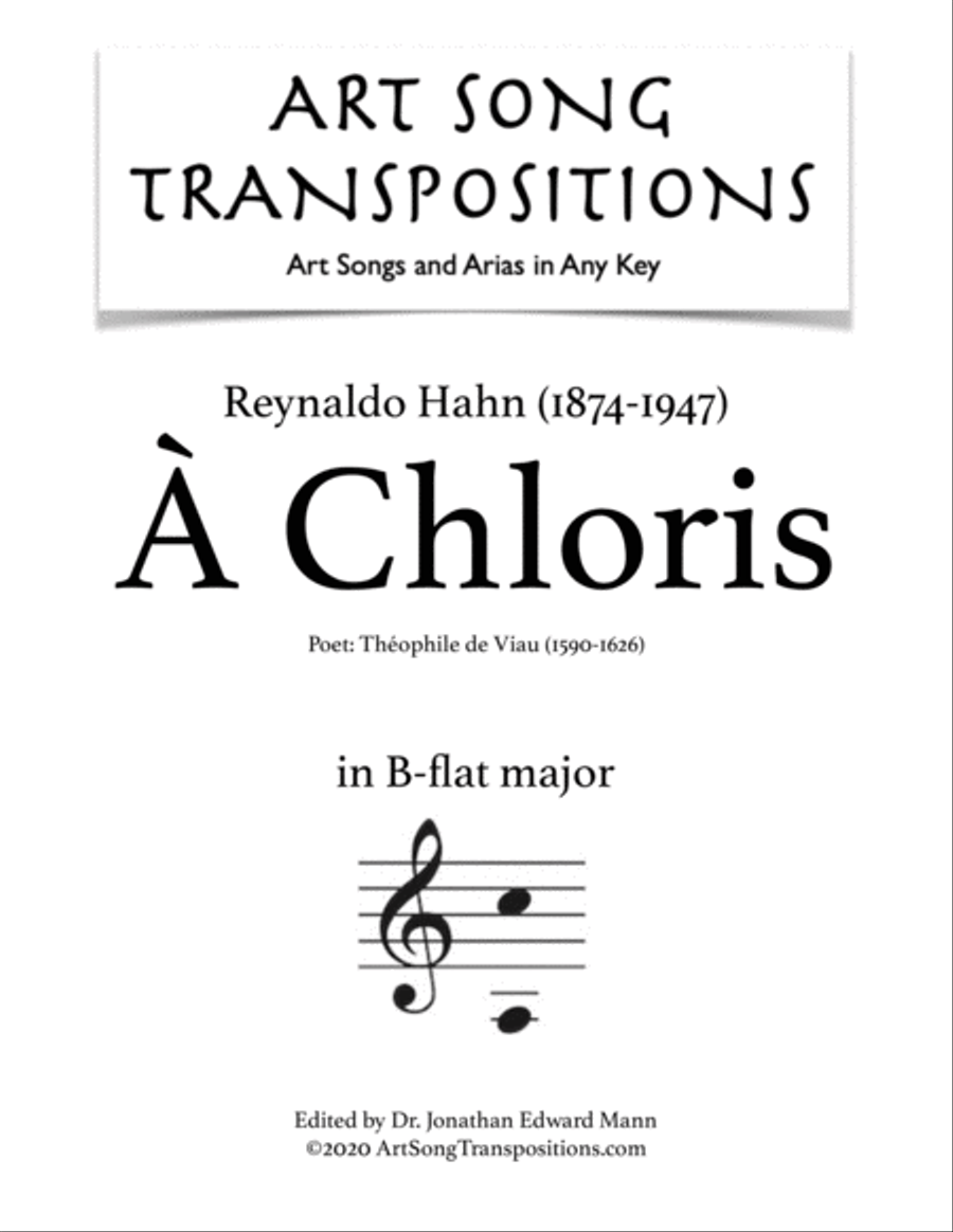 HAHN: À Chloris (transposed to B-flat major) Voice scores gallery preview page 1