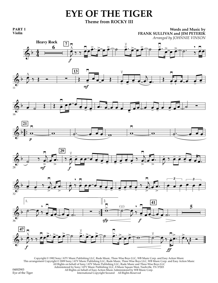 Eye Of The Tiger - Pt.1 - Violin Concert Band scores gallery preview page 1