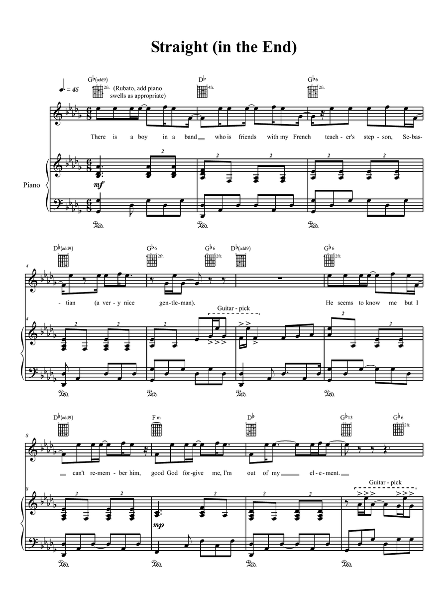 Straight (In The End) Piano, Vocal, Guitar scores gallery preview page 1