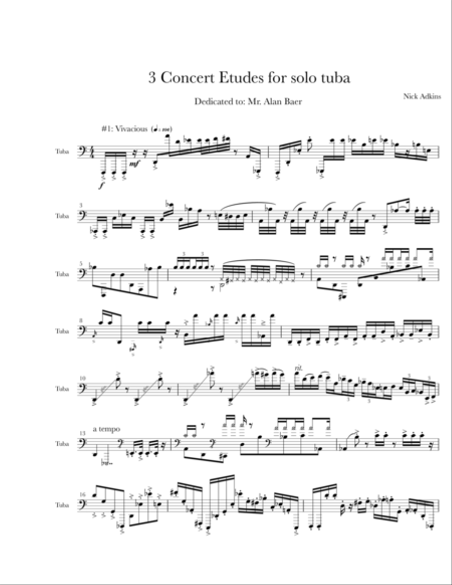 3 Concert Etudes for Solo Tuba Tuba scores gallery preview page 1