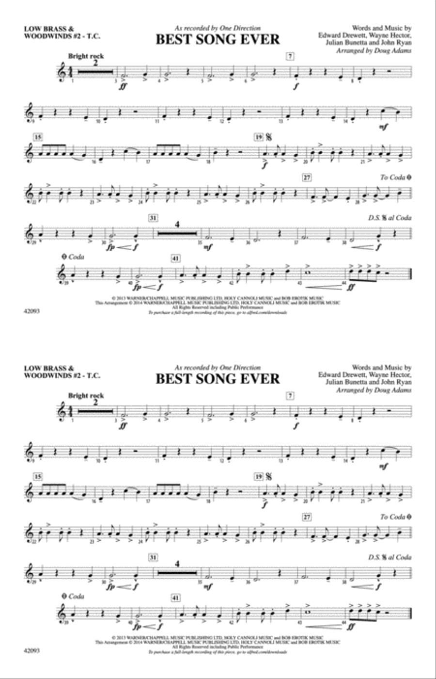 Best Song Ever: Low Brass & Woodwinds #2 - Treble Clef Marching Band scores gallery preview page 1