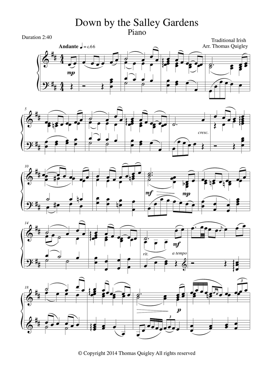 Down by the Salley Gardens Piano Solo scores gallery preview page 1