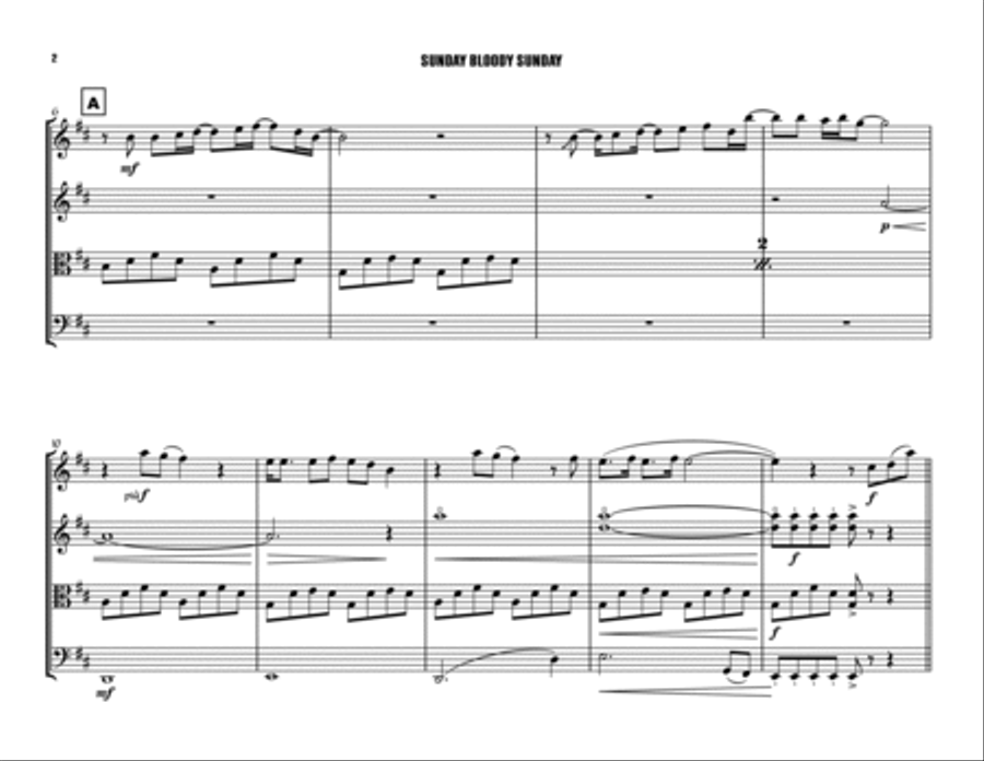 Sunday Bloody Sunday String Quartet scores gallery preview page 2