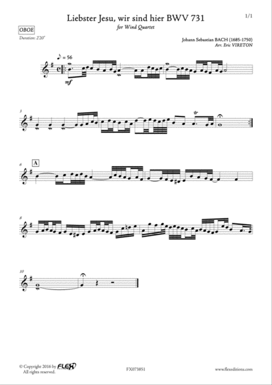 Liebster Jesu, wir sind hier BWV 731 Woodwind Quartet scores gallery preview page 4