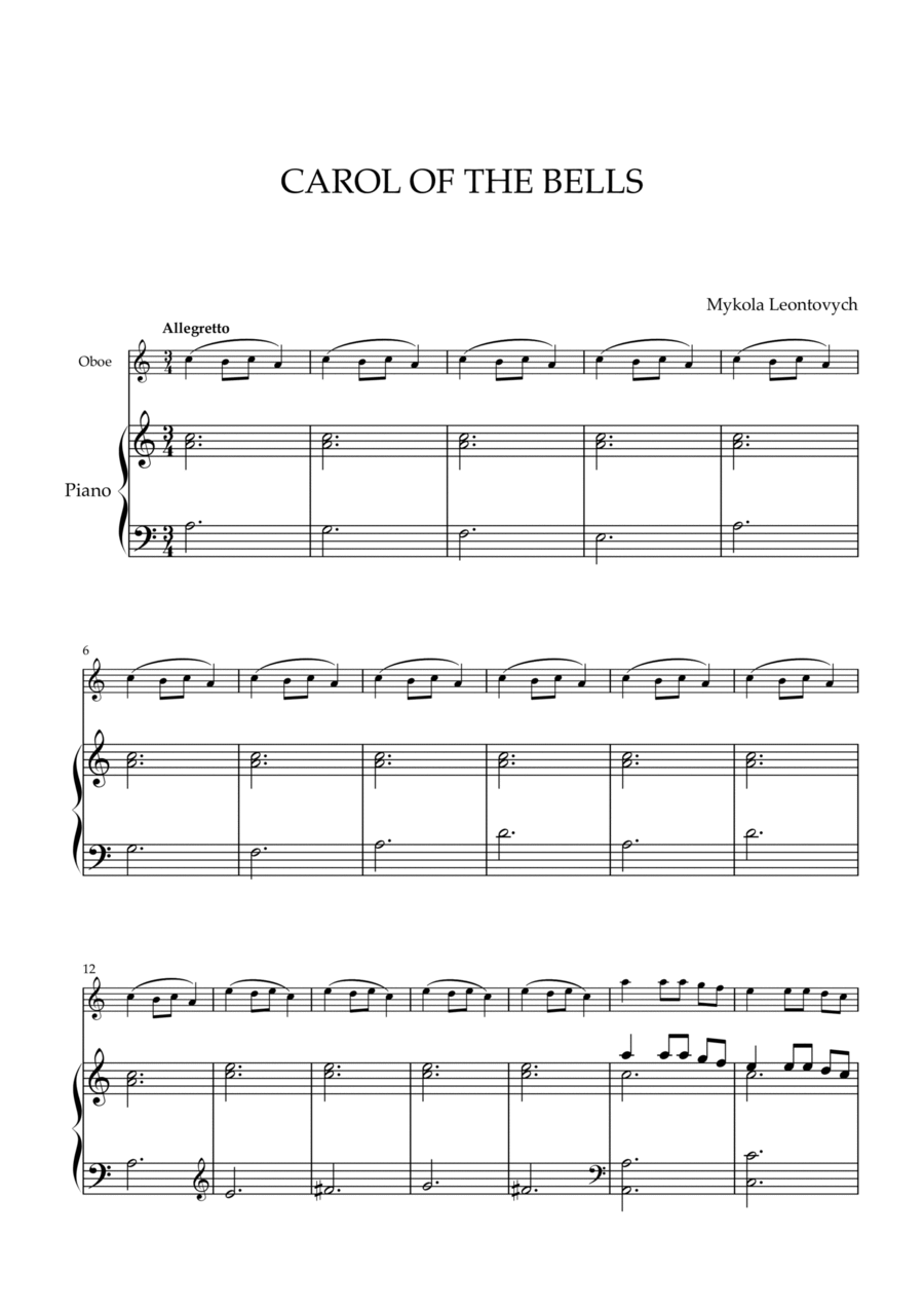 Mykola Leontovych - Carol of The Bells (for Oboe and Piano) Piano scores gallery preview page 1