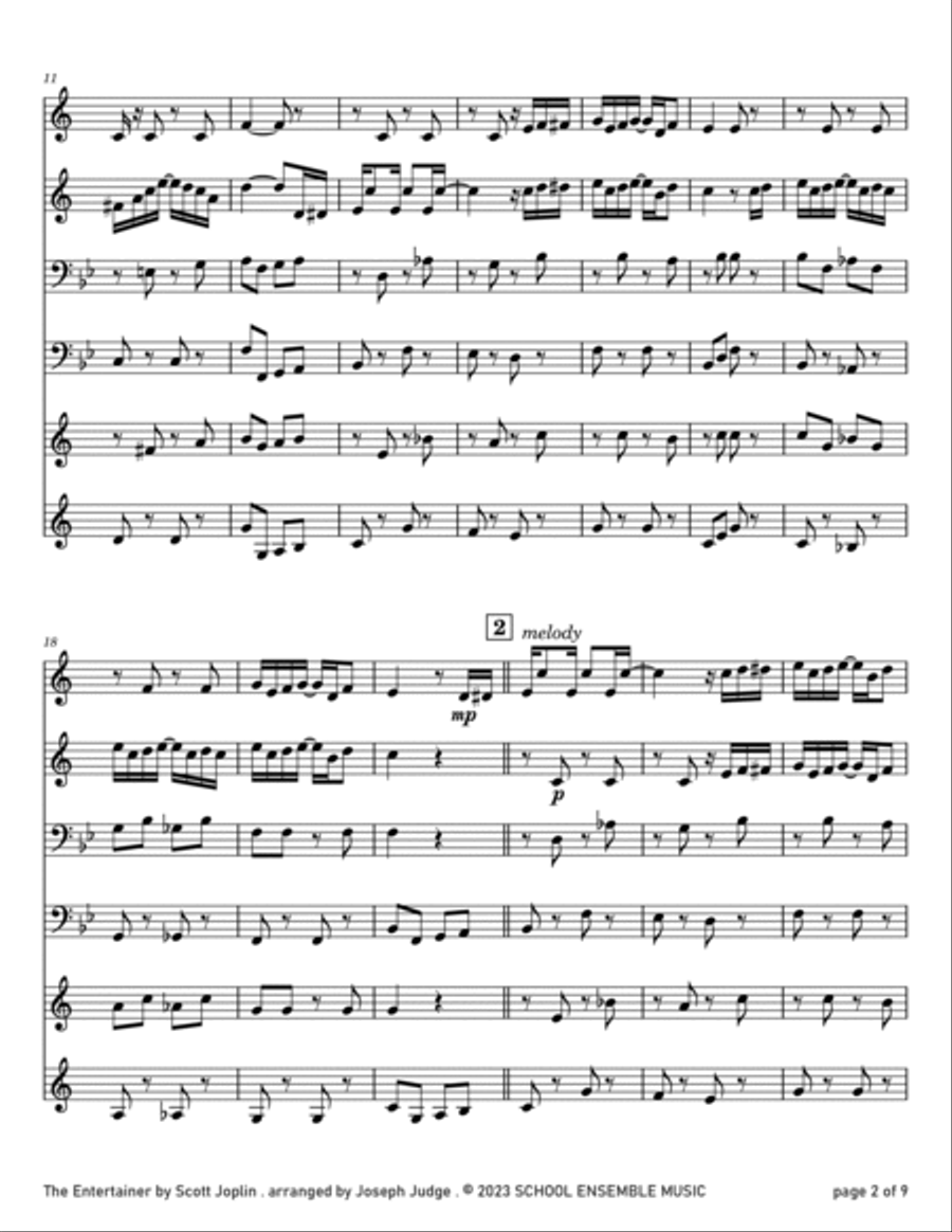 The Entertainer by Scott Joplin for Brass Quartet in Schools Brass Quartet scores gallery preview page 2