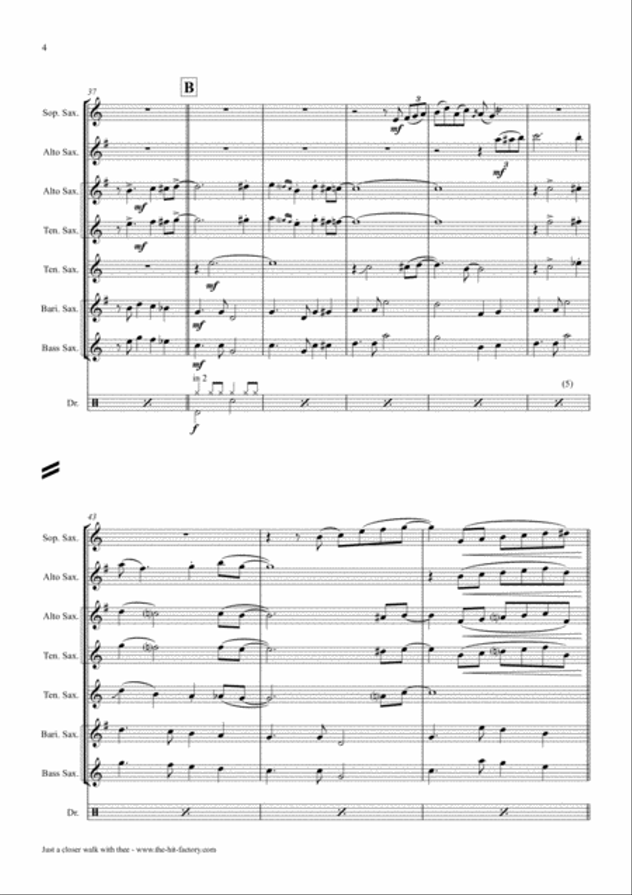 Just A Closer Walk With Thee - New Orleans Funeral - Saxophone Quintet Saxophone Quintet scores gallery preview page 4