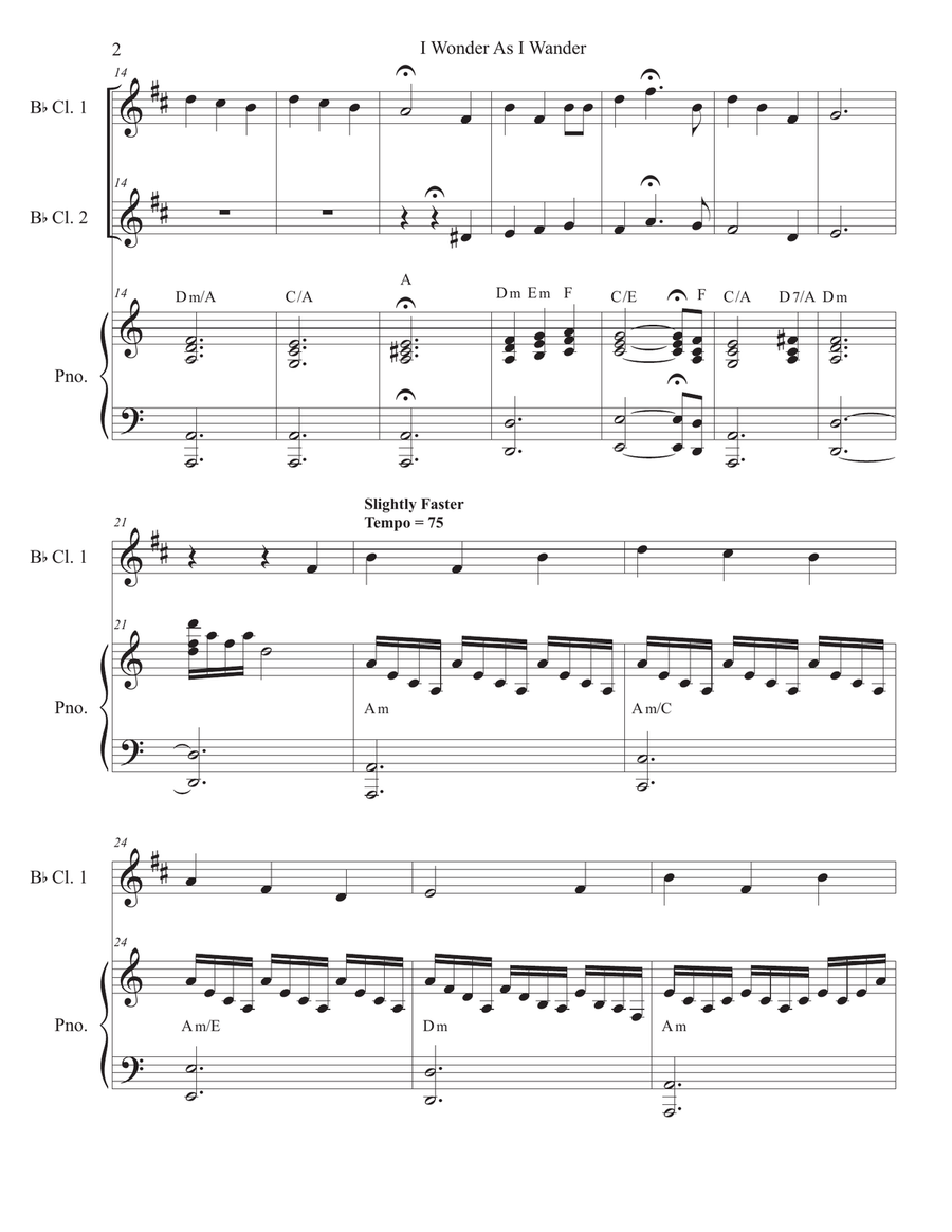 I Wonder As I Wander Clarinet Duet scores gallery preview page 2