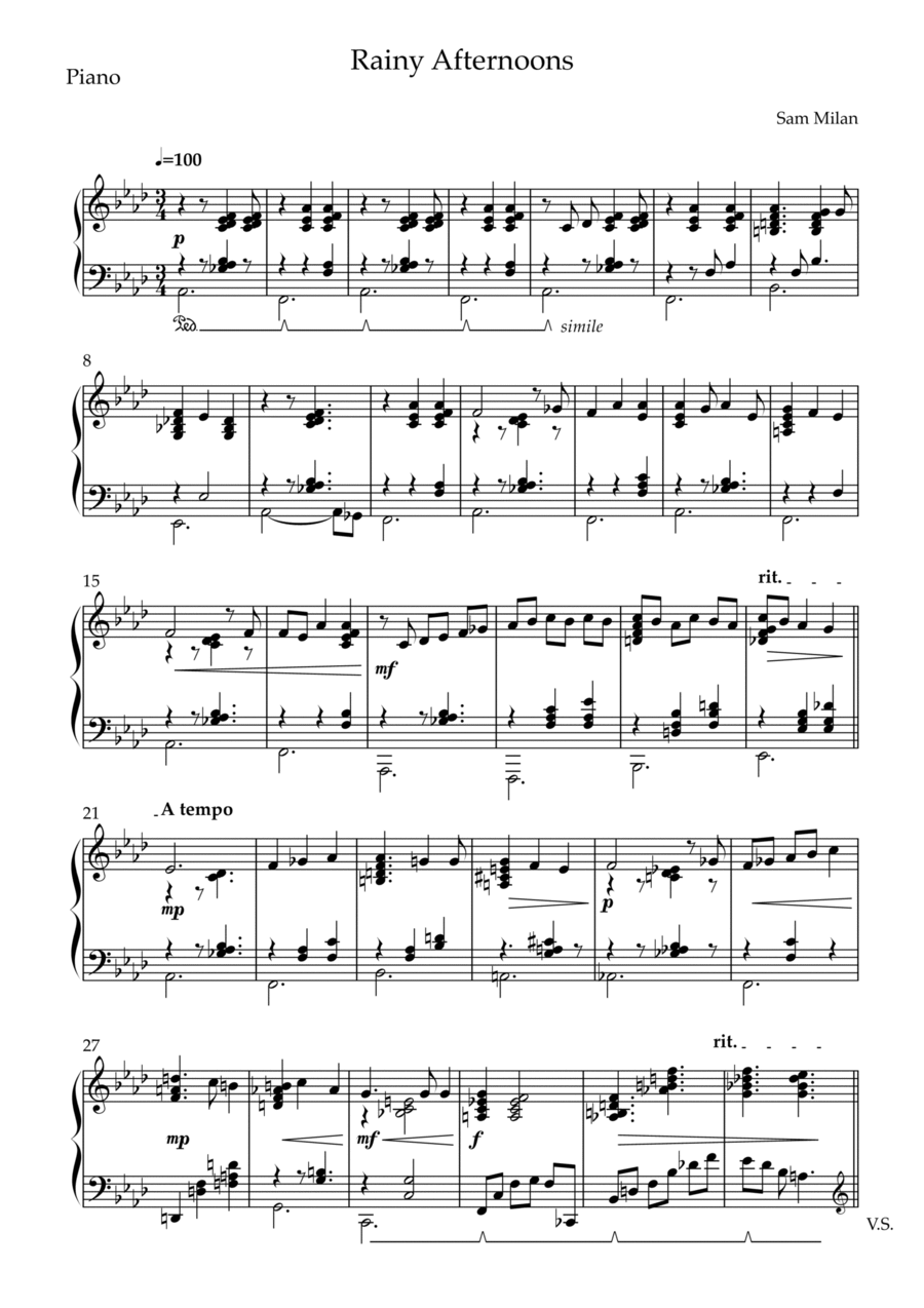 Rainy Afternoons Piano Solo scores gallery preview page 1