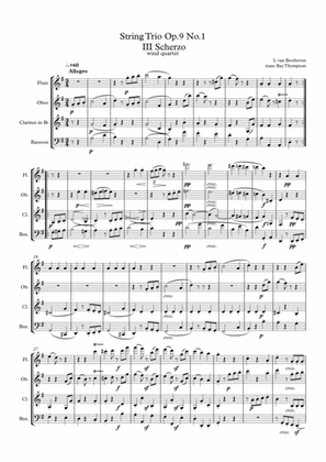 Beethoven: String Trio No.3 in G Op.9 No.1 Mvt.III Scherzo - woodwind quartet