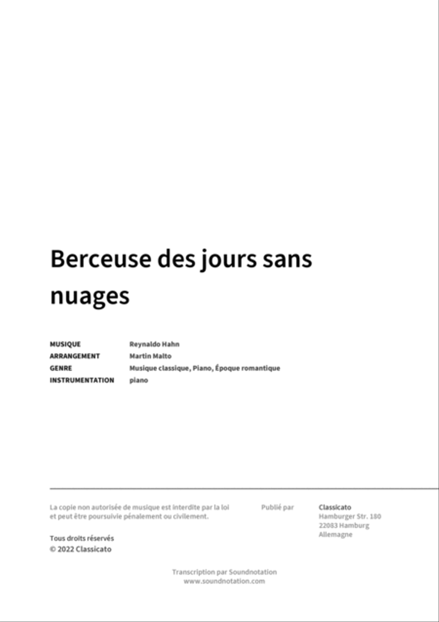 Berceuse des jours sans nuages Piano scores gallery preview page 2