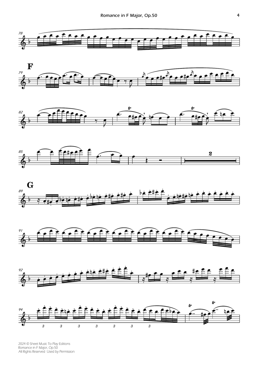 Romance in F Major, Op.50 - Flute and Piano (Individual Parts) Flute scores gallery preview page 4