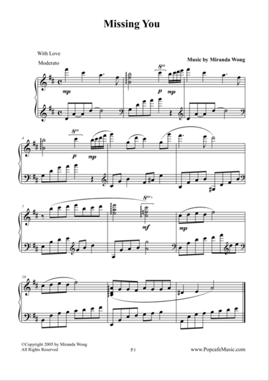 Missing You - Romantic Piano Music 4-Part scores gallery preview page 1