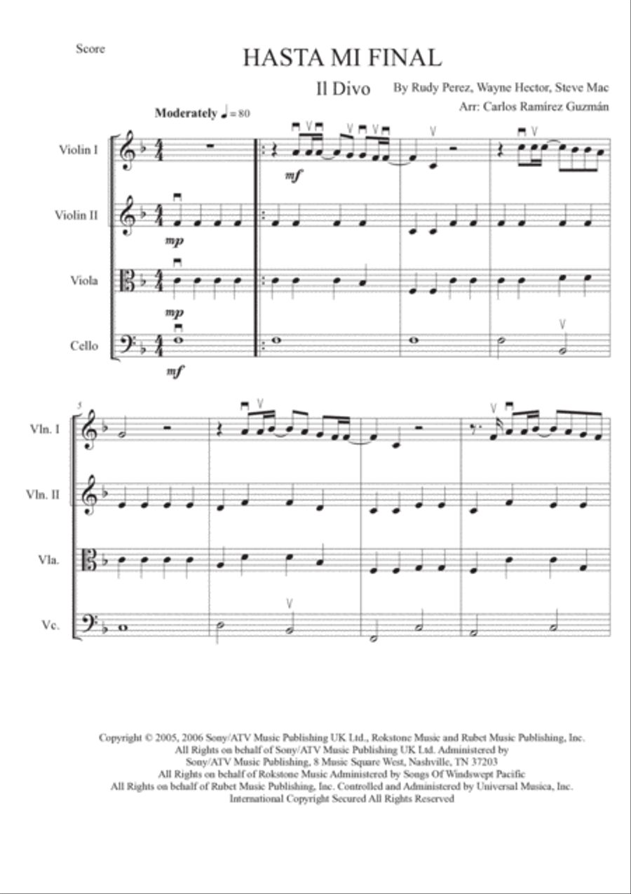 Hasta Mi Final String Quartet scores gallery preview page 5