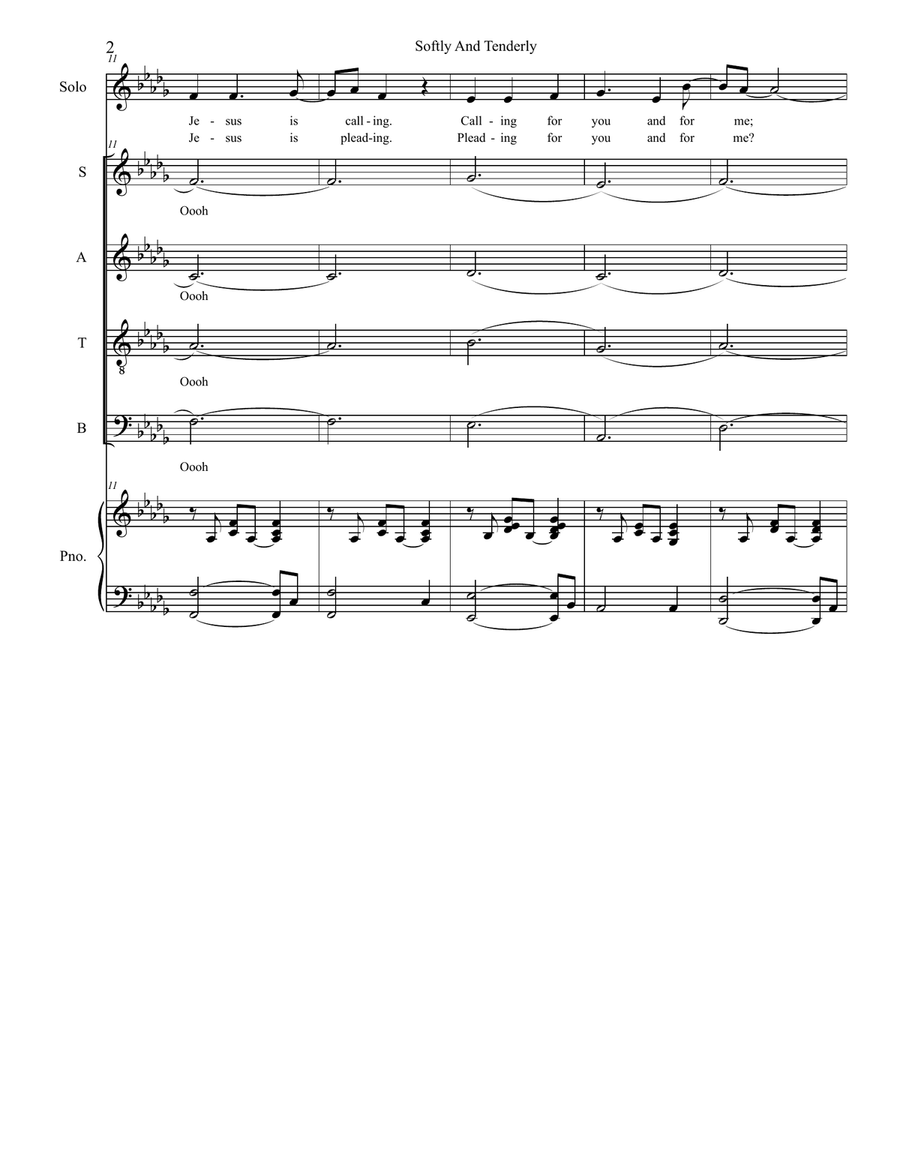 Softly And Tenderly (Solo with SATB) 4-Part scores gallery preview page 2
