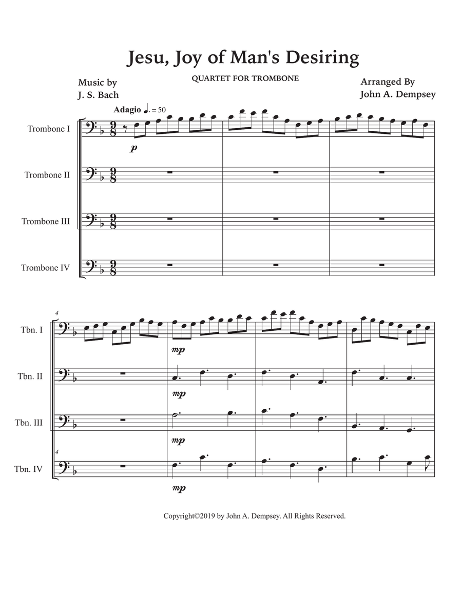 Jesu, Joy of Man's Desiring (Trombone Quartet) Brass Quartet scores gallery preview page 5