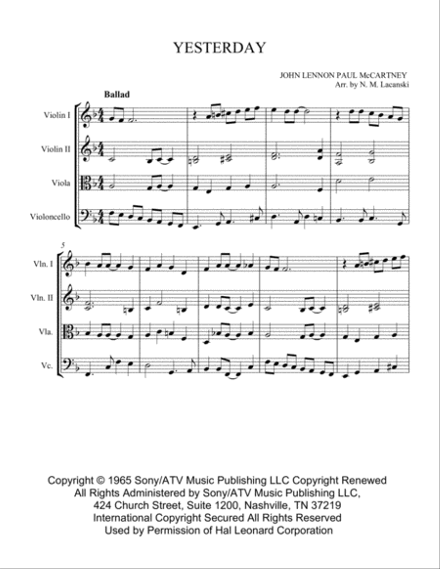 Yesterday Yesterday String Quartet scores gallery preview page 2