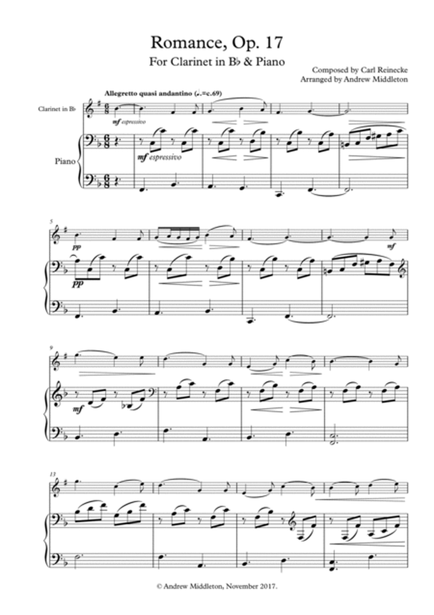 Romance Op. 17 arranged for Clarinet and Piano image number null